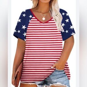 New Plus Size Women American Flag Shirt Flag Striped Star Graphic Tops size 3XL